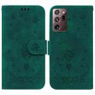 For Samsung Galaxy Note20 Ultra Butterfly Rose Embossed Leather Phone Case(Green) - 1