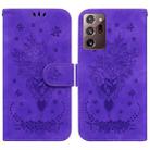 For Samsung Galaxy Note20 Ultra Butterfly Rose Embossed Leather Phone Case(Purple) - 1
