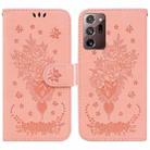 For Samsung Galaxy Note20 Ultra Butterfly Rose Embossed Leather Phone Case(Pink) - 1