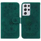 For Samsung Galaxy S21 Ultra 5G Butterfly Rose Embossed Leather Phone Case(Green) - 1