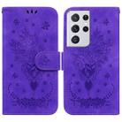 For Samsung Galaxy S21 Ultra 5G Butterfly Rose Embossed Leather Phone Case(Purple) - 1