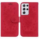 For Samsung Galaxy S21 Ultra 5G Butterfly Rose Embossed Leather Phone Case(Red) - 1