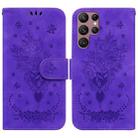 For Samsung Galaxy S22 Ultra 5G Butterfly Rose Embossed Leather Phone Case(Purple) - 1