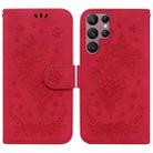 For Samsung Galaxy S22 Ultra 5G Butterfly Rose Embossed Leather Phone Case(Red) - 1