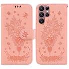 For Samsung Galaxy S22 Ultra 5G Butterfly Rose Embossed Leather Phone Case(Pink) - 1