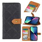 For iPhone 14 European Floral Embossed Copper Buckle Horizontal Flip PU Leather Phone Case (Black) - 1