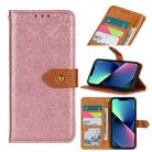 For iPhone 14 European Floral Embossed Copper Buckle Horizontal Flip PU Leather Phone Case (Pink) - 1