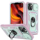 For iPhone 14 Plus Sliding Camera Cover Design TPU + PC Protective Phone Case  (Pink+Green) - 1