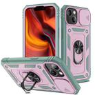 For iPhone 14 Plus Sliding Camera Cover Design TPU + PC Protective Phone Case  (Grey Green+Pink) - 1