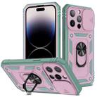 For iPhone 14 Pro Sliding Camera Cover Design TPU + PC Protective Phone Case (Grey Green+Pink) - 1