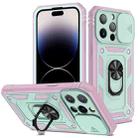 For iPhone 14 Pro Max Sliding Camera Cover Design TPU + PC Protective Phone Case (Pink+Green) - 1