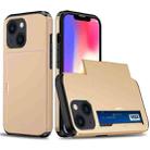 For iPhone 14 Plus Shockproof Armor Protective Phone Case with Slide Card Slot  (Gold) - 1