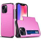 For iPhone 14 Plus Shockproof Armor Protective Phone Case with Slide Card Slot  (Pink) - 1