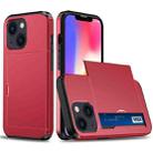 For iPhone 14 Plus Shockproof Armor Protective Phone Case with Slide Card Slot  (Red) - 1