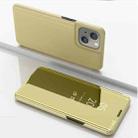 For iPhone 14 Plated Mirror Horizontal Flip Leather Phone Case with Holder (Gold) - 1