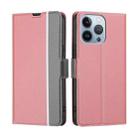 For iPhone 13 Pro Twill Texture Side Button Leather Phone Case (Pink) - 1