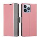 For iPhone 13 Pro Max Twill Texture Side Button Leather Phone Case (Pink) - 1
