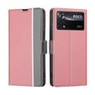 For Xiaomi Poco X4 Pro 5G Twill Texture Side Button Leather Phone Case(Pink) - 1