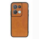 For OPPO Reno8 Accurate Hole Two-color Calf Texture PU Phone Case(Brown) - 1
