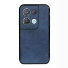 For OPPO Reno8 Pro Accurate Hole Two-color Calf Texture PU Phone Case(Blue) - 1