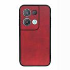 For OPPO Reno8 Pro+ Accurate Hole Two-color Calf Texture PU Phone Case(Red) - 1