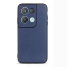 For OPPO Reno8 Accurate Hole Lambskin Texture Genuine Leather Phone Case(Blue) - 1