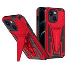 For iPhone 14 Plus Super V Armor PC + TPU Holder Phone Case  (Red) - 1