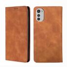 For Motorola Moto E32 4G Skin Feel Magnetic Horizontal Flip Leather Phone Case(Light Brown) - 1