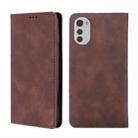 For Motorola Moto E32 4G Skin Feel Magnetic Horizontal Flip Leather Phone Case(Dark Brown) - 1