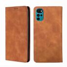 For Motorola Moto G22 Skin Feel Magnetic Horizontal Flip Leather Phone Case(Light Brown) - 1