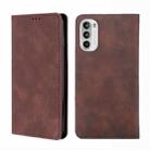 For Motorola Moto G52 4G/G82 5G Skin Feel Magnetic Horizontal Flip Leather Phone Case(Dark Brown) - 1