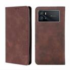 For vivo iQOO 9 5G Skin Feel Magnetic Horizontal Flip Leather Phone Case(Dark Brown) - 1