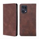 For OPPO Find X5 Pro Skin Feel Magnetic Horizontal Flip Leather Phone Case(Dark Brown) - 1