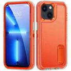 For iPhone 14 3 in 1 Rugged Holder Phone Case (Transparent + Orange) - 1