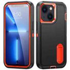 For iPhone 14 Plus 3 in 1 Rugged Holder Phone Case  (Black + Orange) - 1
