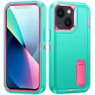 For iPhone 14 Plus 3 in 1 Rugged Holder Phone Case  (Blue + Pink) - 1