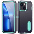 For iPhone 14 Plus 3 in 1 Rugged Holder Phone Case  (Dark Blue+Light Blue) - 1