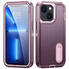 For iPhone 14 Plus 3 in 1 Rugged Holder Phone Case  (Purple + Pink) - 1