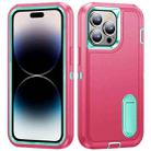 For iPhone 14 Pro 3 in 1 Rugged Holder Phone Case (Pink + Blue) - 1