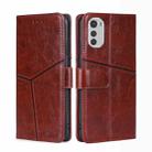 For Motorola Moto E32 4G Geometric Stitching Horizontal Flip Leather Phone Case(Dark Brown) - 1