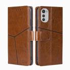 For Motorola Moto E32 4G Geometric Stitching Horizontal Flip Leather Phone Case(Light Brown) - 1