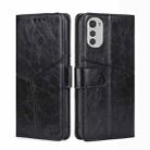 For Motorola Moto E32 4G Geometric Stitching Horizontal Flip Leather Phone Case(Black) - 1