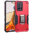 For Xiaomi 11T / 11T Pro Ring Holder Non-slip Shockproof Armor Phone Case(Red) - 1