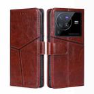 For vivo X80 Pro Geometric Stitching Horizontal Flip Leather Phone Case(Dark Brown) - 1