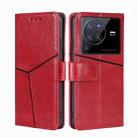 For vivo X80 Pro Geometric Stitching Horizontal Flip Leather Phone Case(Red) - 1