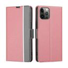 For iPhone 12 / 12 Pro Twill Texture Side Button Leather Phone Case(Pink) - 1