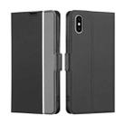 For iPhone X / XS Twill Texture Side Button Leather Phone Case(Black) - 1