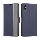For iPhone X / XS Twill Texture Side Button Leather Phone Case(Blue) - 1