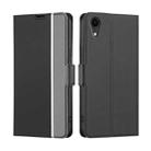 For iPhone XR Twill Texture Side Button Leather Phone Case(Black) - 1