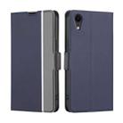 For iPhone XR Twill Texture Side Button Leather Phone Case(Blue) - 1